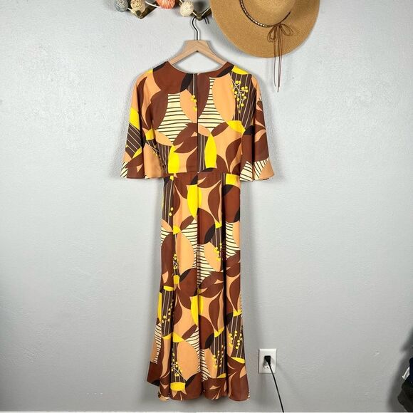 Anthropologie Hutch Deep-V Printed Wrap Maxi Dress in Multi Geo Size SP - Picture 6 of 10